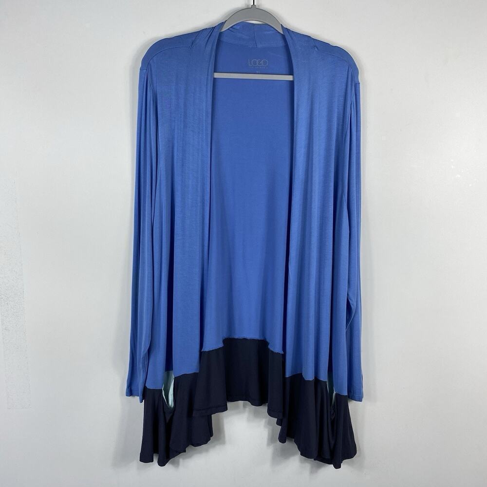 Logo Lori Goldstein Size XL Open Cardigan Sweater With Pockets Blue